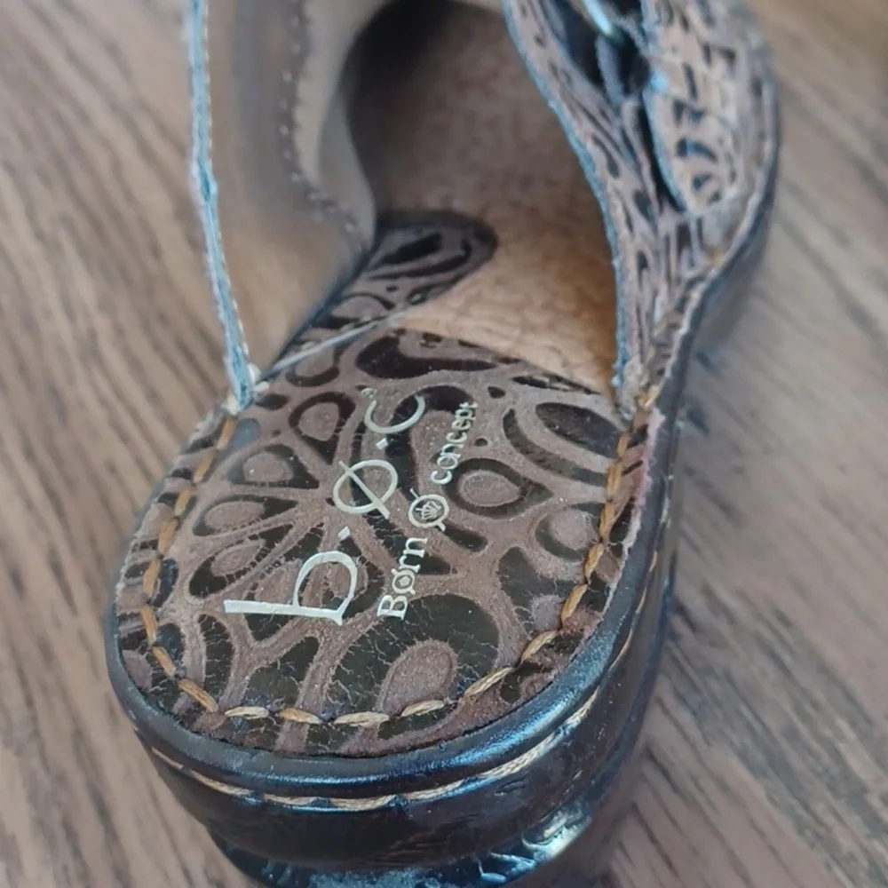 BOC Born Concept Tooled Embossed Leather Clog Slip On Womens Shoe Size 7 - Picture 5 of 10